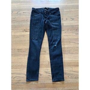Express Jeans Stella Low Rise Legging Skinny Dark Wash Studded Distressed Size 6